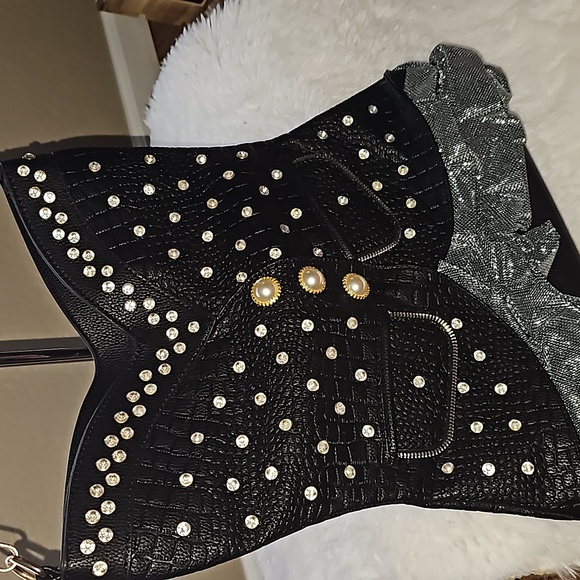 PURSE Women's Bohemian Clear Rhinestone Shoulder Purse with Bejeweled Design - Picture 5 of 12